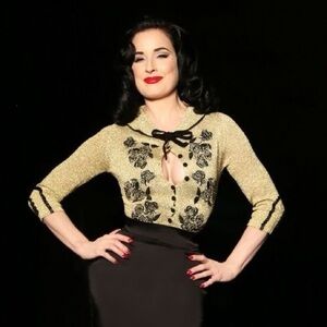 Wheels and Dollbaby Retired Limited Edition Gold Dita Cardigan, Sz 6 US